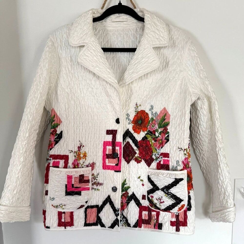 Quilted Reversible Blazer Jacket 44/US 8 Cottagecore Italy Floral Womens